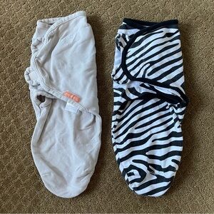 Lot of 2 small swaddles/sleep sacks - tan and b&w stripe